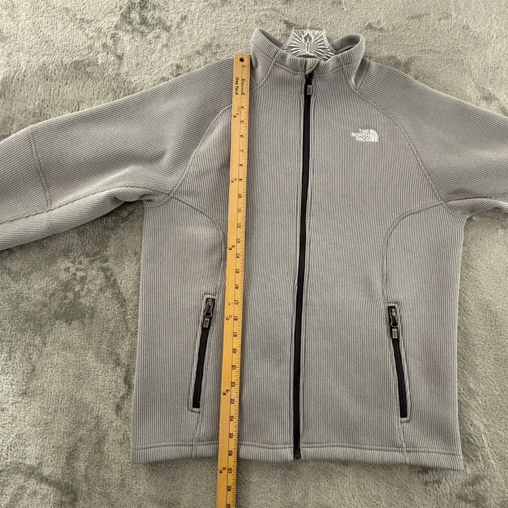 The North Face Ribbed Knit Fleece Jacket Mens M Light Gray Full Zip Pockets
